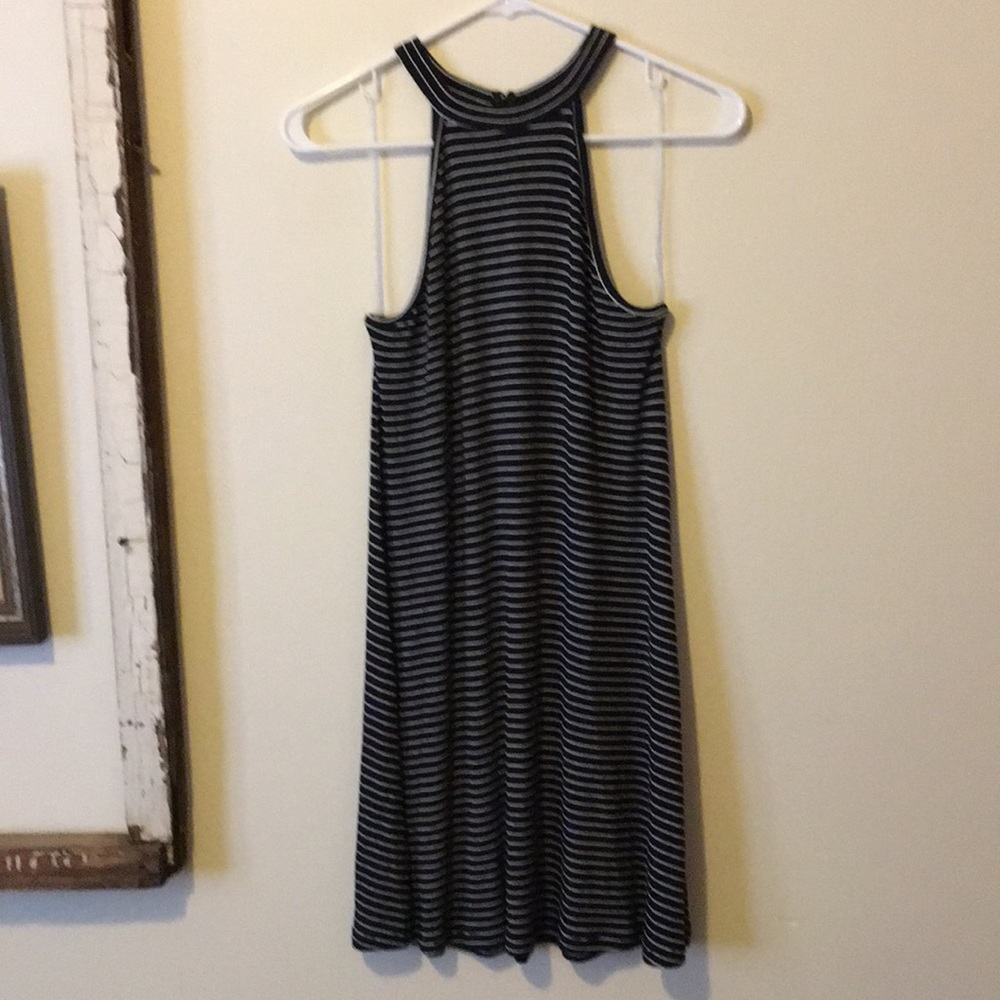 High Neck Striped Swing Dress